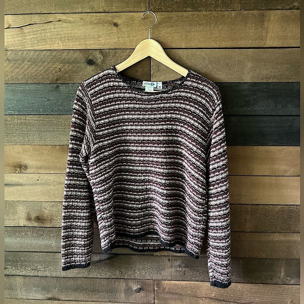 Vintage Paul Harris Designs Textured Maroon Stripe Knit Sweater Size M